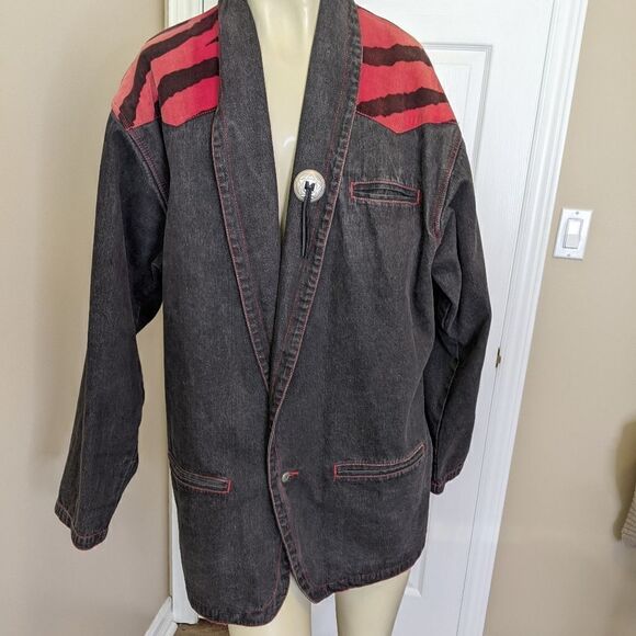 VINTAGE western black denim jean jacket - Picture 1 of 12